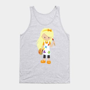 Painter, Paint Artist, Cute Girl, Blonde Hair Tank Top